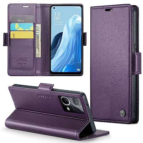 SLWYF Funda Compatible con OPPO Reno7 4G/F21 Pro 4G/Reno8 4G,Regalar 2 Piezas Protector de Pantalla.Flip Leather Edition,Funda de Cuero PU con Cáscara de TPU,[Soporte Plegable]- Morado Morado Morado