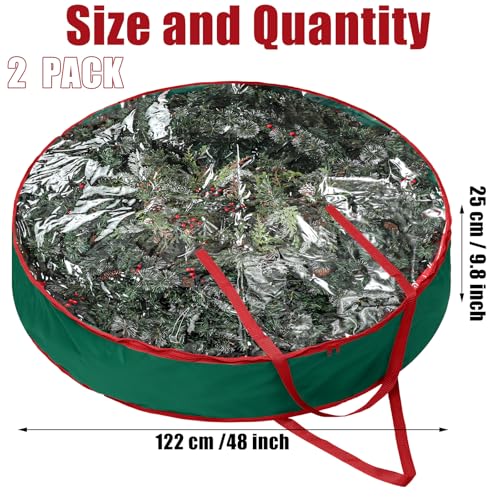 Abbylike 2 Pcs 48'' Christmas Wreath Storage Bag Clear Extra Large Wreath Storage Container Xmas Zippered Decorative Garland Box with Handles Jumbo Box Bag Holiday 600d Oxford(Green) by Abbylike - Image 2
