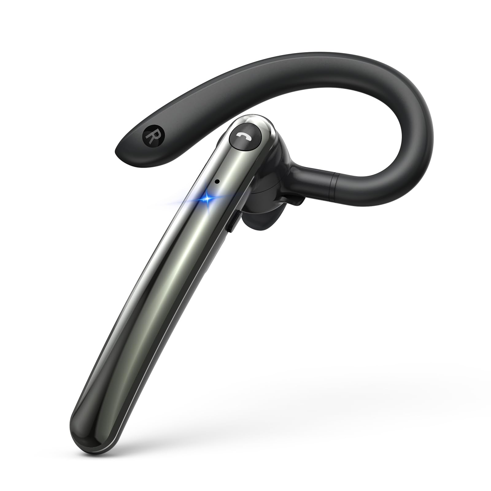 Bluetooth Headset Single Ear V5.3, 100H Standby Time Wireless Headphones with Dual Noise Canceling Mic, Handsfree Bluetooth Earpiece with Dual Pairing Function for Business/Sport/Trucker/Android/iOS