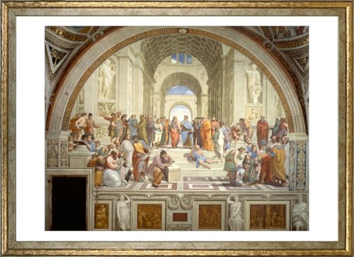 ポスター A3サイズ 絵画 インテリア アートポスター 壁紙 名画 金色フレーム (ラファエロ サンティ アテナイの学堂)（Amazon）