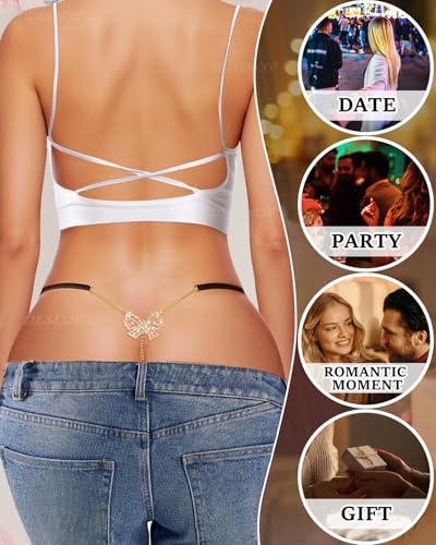 Image of Chain Thong Underwear for Women, Adjustable Rhinestone Panties