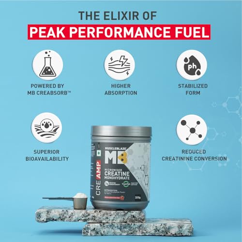 Image of MuscleBlaze Micronised Creatine Monohydrate CreAMP, 320g + Shaker