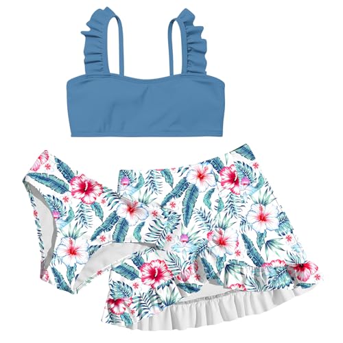 Image of ALISISTER Girls Swimsuit 3 Piece Bathing Suits Summer Bikini Tankini Sets with Cover Up Skirt for 4-12 Years