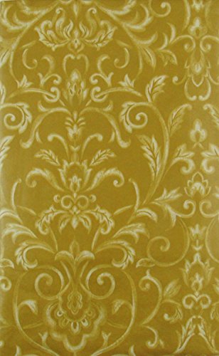 Spring Fling/Happy Holiday (Elrene Home Fashion) Floral Swirl Damask (Assorted Sizes and Colors) Vinyl Flannel Back Tablecloth (52" x 90" Oblong, Gold)