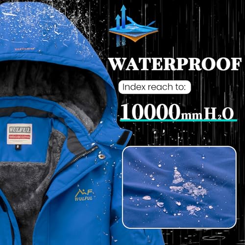 Image of WULFUL Boy's Waterproof Ski Jacket Warm Fleece Hooded Winter Snow Coat