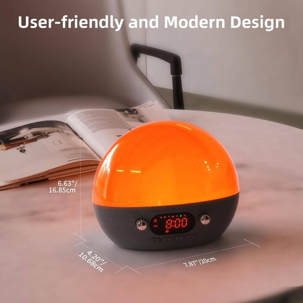 Despertador de Amanecer Altavoz Bluetooth para Dormitorio 11 Máquina de Sonido de Ruido, Luz de Noche de Atardecer Luz de Despertador para Niños
