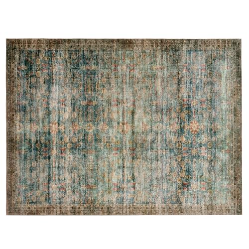 Image of AMERLIFE 5'x8' Area Rug, Machine Washable Vintage Area Rug- Soft Carpet with Non-Slip Backing for Living Room, Bedroom, Nursery- Blue