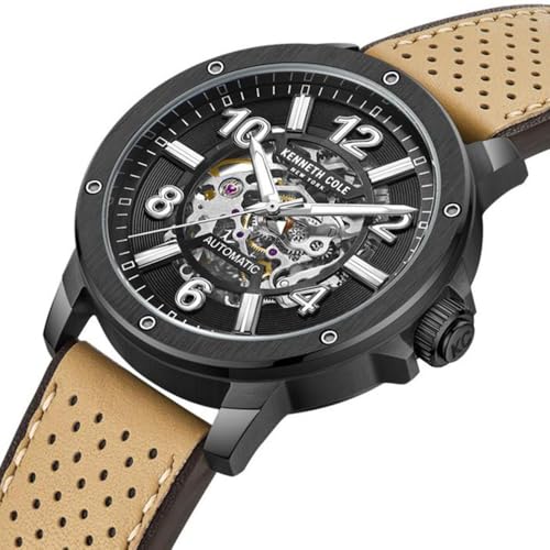 Image of Kenneth Cole Black Dial Automatic Leather Strap Watch for Men
