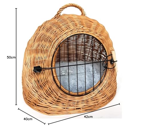Tigana - Korbhöhle Transportkorb Transporthöhle Katzenhöhle aus Weide 50 cm Natur (+ Kissen in Grau)
