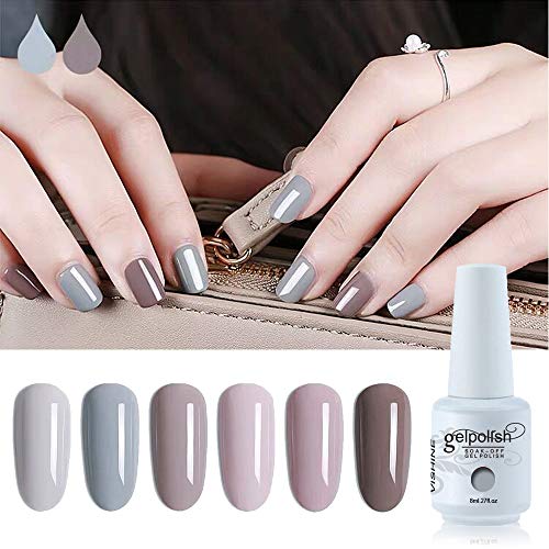 Vishine 8ml Nail Gel Polish Soak Off UV Gel Polish Nude Gray Set of 6 Color Nail Art Gel Varnish Gift Set
