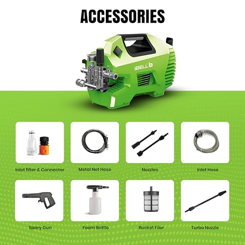 Image of IBELL iGreen550 High Pressure Washer, 2200W Induction Motor, 160 Bar Car Washer High Pressure Gun, 7.4 L /Min Flow, 5M Hose, Portable Pressure Washer for Car, Bike, Home & Outdoor Cleaning