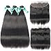 ALLRUN Hair Brazilian Straight Hair 3 Bundles With Free Part Frontal Closure 13x4 Ear To Ear Lace Frontal Closure With Bundles 7A Unprocessed Virgin Human Hair(12 12 12 frontal 10)