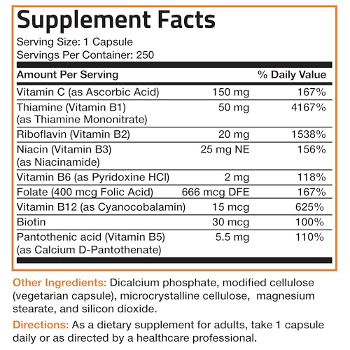 Bronson 1152-250 Vitamin B Complex With Vitamin C - Immune Health, Energy Support & Nervous System Support - Non-Gmo, 250 Vegetarian Capsules thumb #5