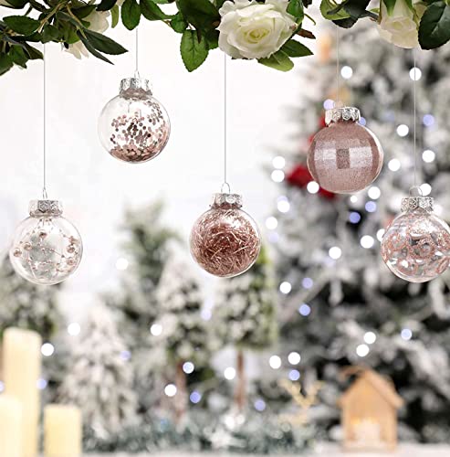 Wironlst Christmas Ball Ornaments Shatterproof Clear Large Plastic Hanging Ball Decorative Baubles Set With Stuffed Delicate Decorations (60Mm/2.36", Rose Gold) #TOP2