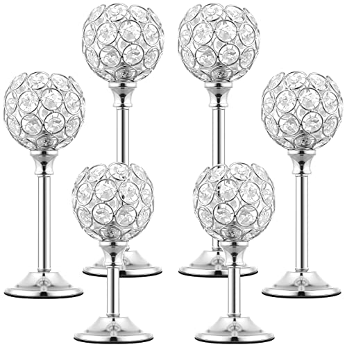 6 Pcs Crystal Candle Holder 3 Sizes Tea Light Candlestick Holders for Wedding Table Centerpiece, Table Decor, Tealight Candlestick Holder for Fireplace Candelabra, Home Living Room Decor(Silver)
