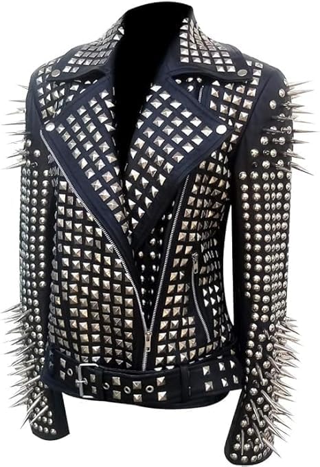 Women's Brando Spiked Studded Leather Biker Jacket – Gothic Punk Rock Fully Heavy Metal Long Spiked Studded Leather Jacket2