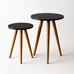 Mesa De Apoio Redonda Preta 2 Mesas Pé Palito Madeira