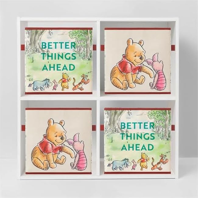 Idea Nuova Disney Winnie the Pooh Storage Cubes,Set of 2 Durable Fabric Bins with Handles, 10x10x10, Collapsible Organizers for Kids' Room, Nursery & Closet