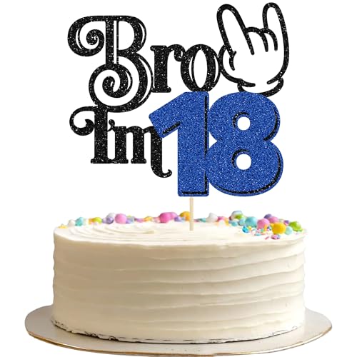 Ephlyn 1Pc Brother I'm 18 Cake Topper Glitter Star Happy 18th Birthday Cake Pick Bro I'm 18 Cake Decoration It's My 18th Birthday Decorations for Boys Cheers to 18 Years Old Party Supplies Blue