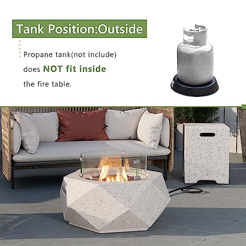 Cosiest 2-Piece Outdoor Propane Firepit Table Set W Tank Table, 24-Inch Terrazzo White Hexagon Fire Table, Wind Guard And 16 Inches Tank Side Table 20Lb For Garden,Pool #TOP2