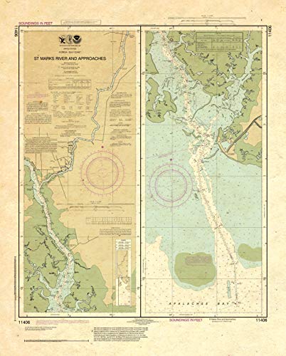 Paradise Cay Publications, Inc. Antiqued NOAA Chart 11406: St.Marks River and approaches