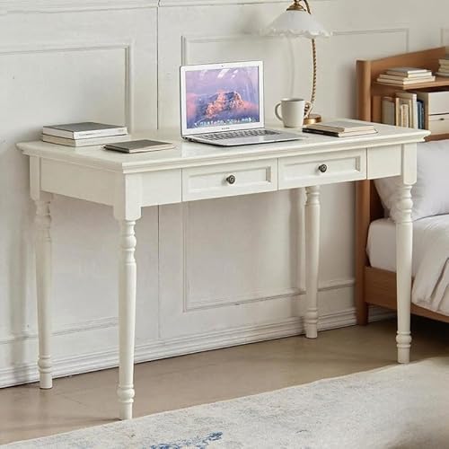 Rlzcvt French Country Style Writing Desk,47'' Solid Wood Farmhouse Computer Table with Drawers,Solid Wood Vanity Dressing Desk, Simple Style for Home, Office, Study, Bedroom