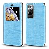 Capa para Xiaomi Redmi 10 2022, capa de couro de grão de madeira com suporte para cartão e janela, capa flip magnética para Xiaomi Redmi 10 2022 (6,5")