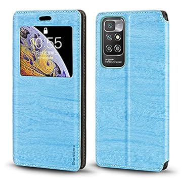 Capa para Xiaomi Redmi 10 2022, capa de couro de grão de madeira com suporte para cartão e janela, capa flip magnética para Xiaomi Redmi 10 2022 (6,5")