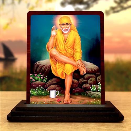 Image of Saibaba Wooden Idol - Glossy Finish /Size 3x4 in - Showpiece for Home Decor Figurine for Home