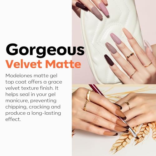 Image of modelones Hema-Free Gel Top and Base Coat Set, 3 Pcs Clear Glossy Velvet Matte Base Top Coat No Wipe Matte Top Coat for Summer nail Polish Soak Off Nail Lamp Nail Art Home Salon Manicure
