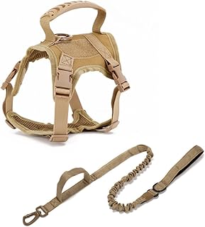 Military Tactical Cat Harness for Walking Escape Proof, Adjustable Pet Vest Harness Easy Control Traction Rope for Large Cat and Small Dog (Khaki)