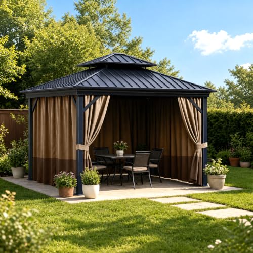BPS 10' x 12' Gazebo Privacy Curtains with Double Zipper, 4-Panels Side Wall Universal Gazebo Side Panels Replacement for Patio, Outdoor Canopy, Garden and Backyard (Curtain Only) by BPS - Used condition - US$39.23