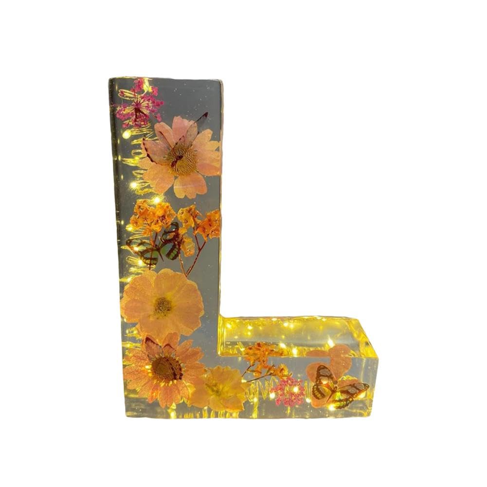 Floral Resin Night Light Letter - Pressed Flower LED Lamp, Personalized Creative Sign for Home, Party, Christmas, Wedding Decor (L)