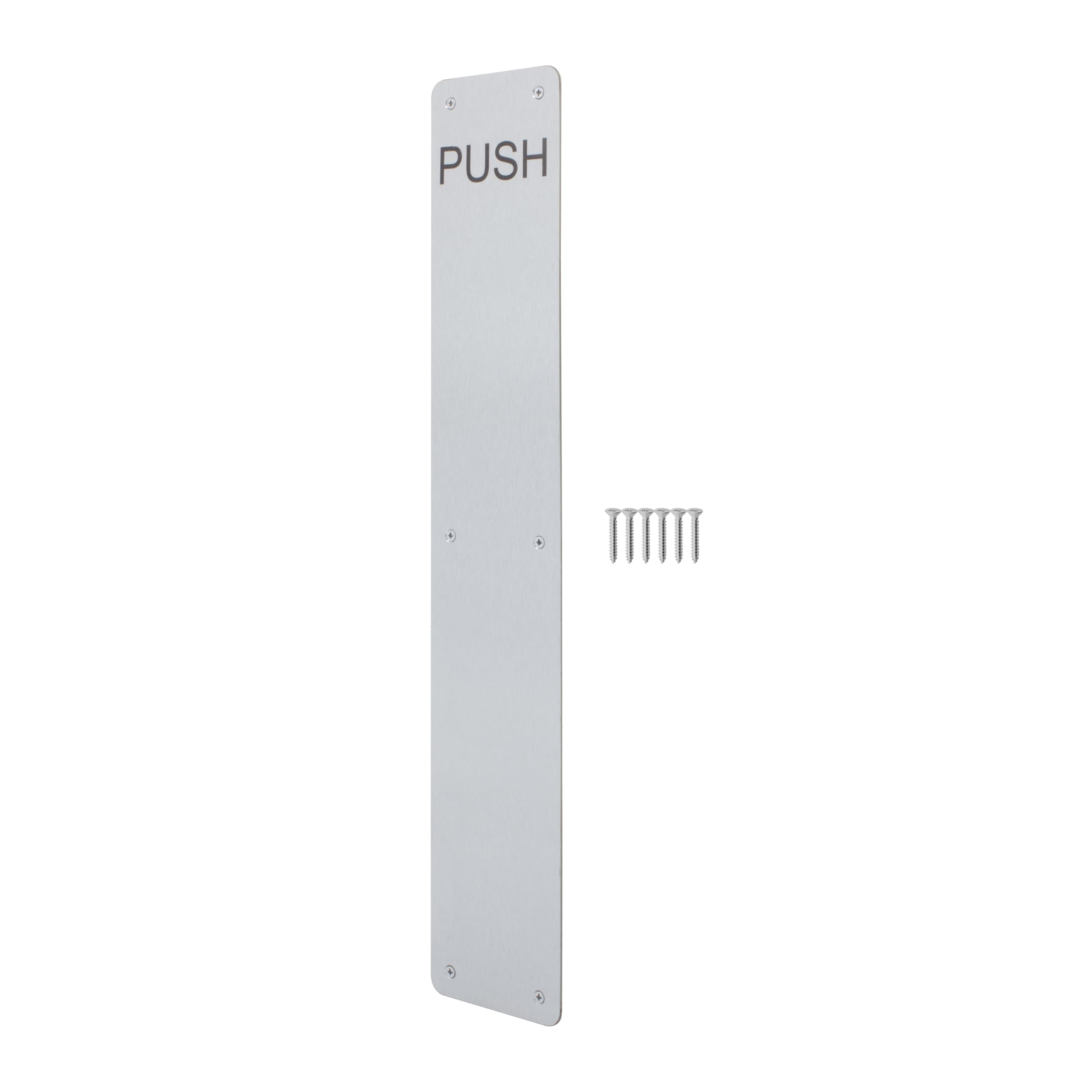 Eai Satin Stainless Steel Satin Door Push Plate, 425 X 75Mm Engraved Push Finger Plate With Radius Corners