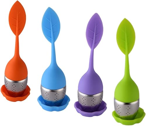 Mcles Infusor de té, infusor de té de silicona 2 en 1, paquete de 4 herramientas de fabricación de té de silicona de acero inoxidable, bandeja de
