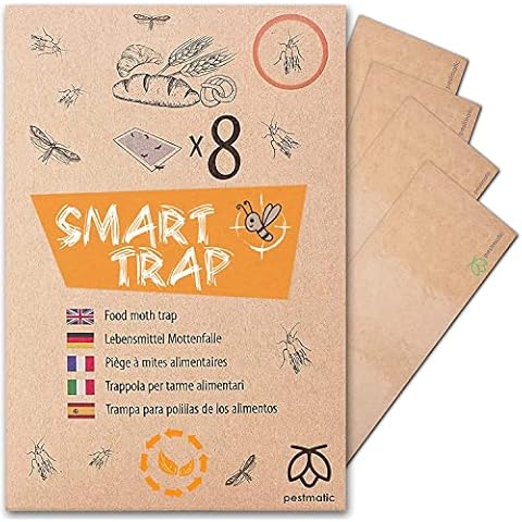 Pestmatic Smart Food Moth Trap x8, Pantry Monitoring Moth Traps for the Kitchen, Pheromone Indian Meal Moth Catcher, Anti-Moth Sticky Adhesive Board, Alternative for Moth Killer and Moth Repellent Cover