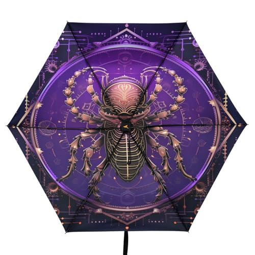 Parapluie de voyage beige à motif horoscope pour enfants et adultes