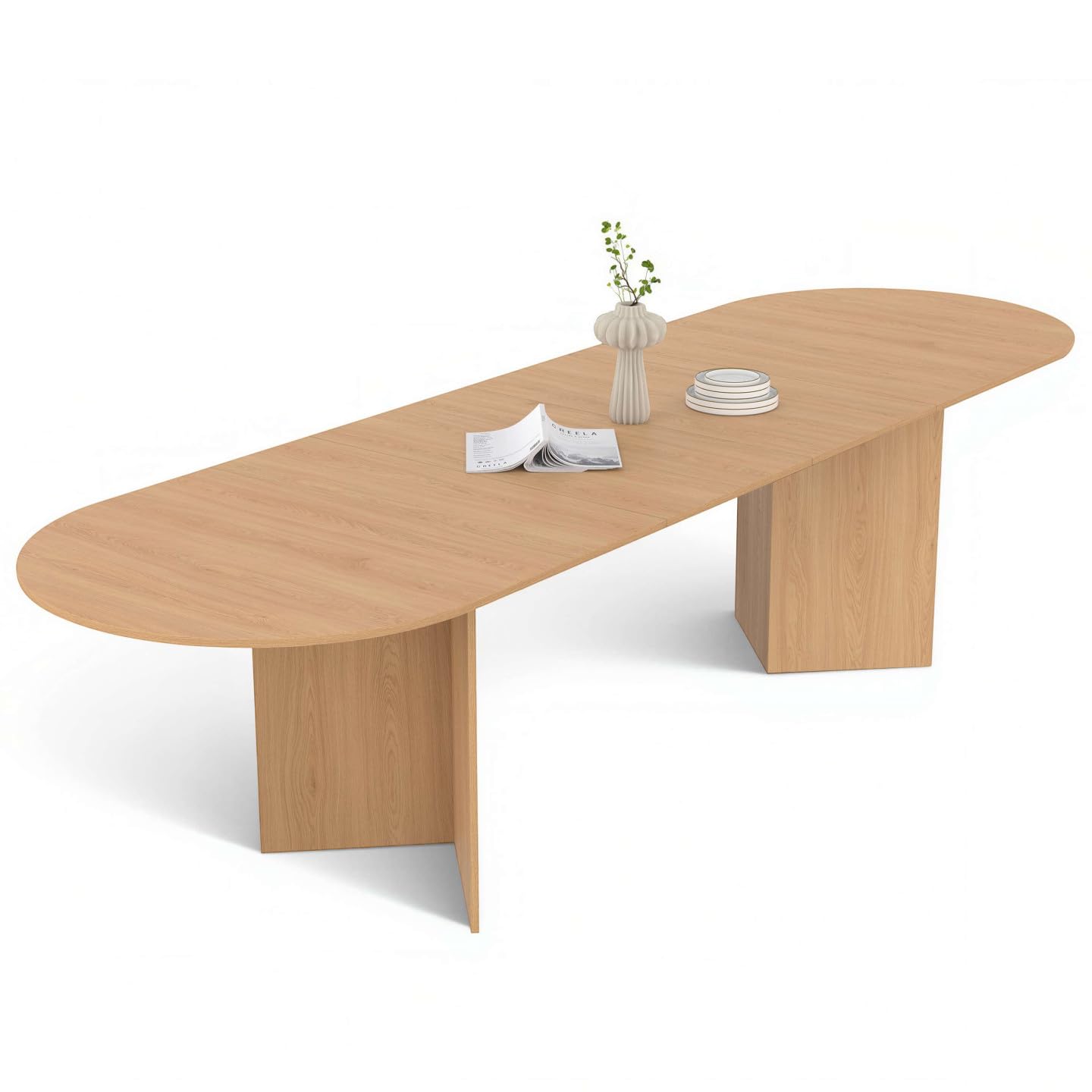 IDMarket – Mesa de comedor extensible, ovalada, 6-12 personas, madera de haya, 200-300 cm