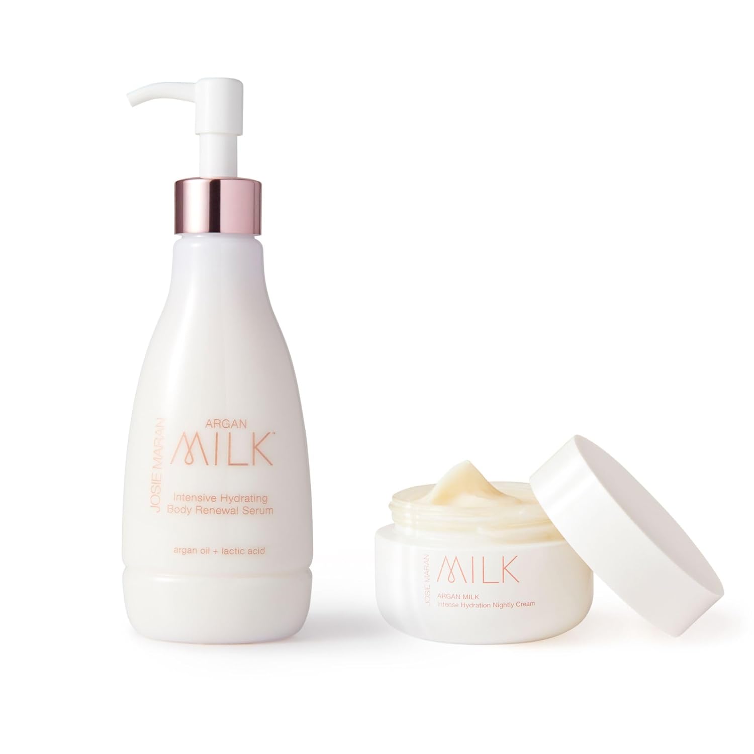 Josie Maran Argan Milk Body Care Gift Set – Intense Hydration Body Serum + Night Cream with a Lightweight Texture – Fast-Absorbing Skin & Body Care Set with Pure Argan Oil (2 Count)