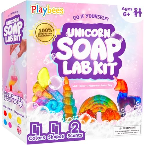 Playbees Unicorn Soap Making Kit for Kids - Fun DIY Christmas Gift for Girls & Boys Age 6-12, Creative STEM Science Craft, Holiday Activity, Educational Toy & Stocking Stuffer