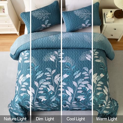 image for WONGS BEDDING Quilt Set California King, 3 Pieces Teal Floral Botanica