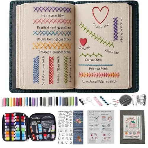 2026 Upgraded Embroidery Stitch Book & Complete Kit for Beginners | Includes Embroidery Hoop 86 Tools 65 Water-Soluble Patterns & 106 Stitches With Guides Portable Craft Set for Adults & DIY Lovers