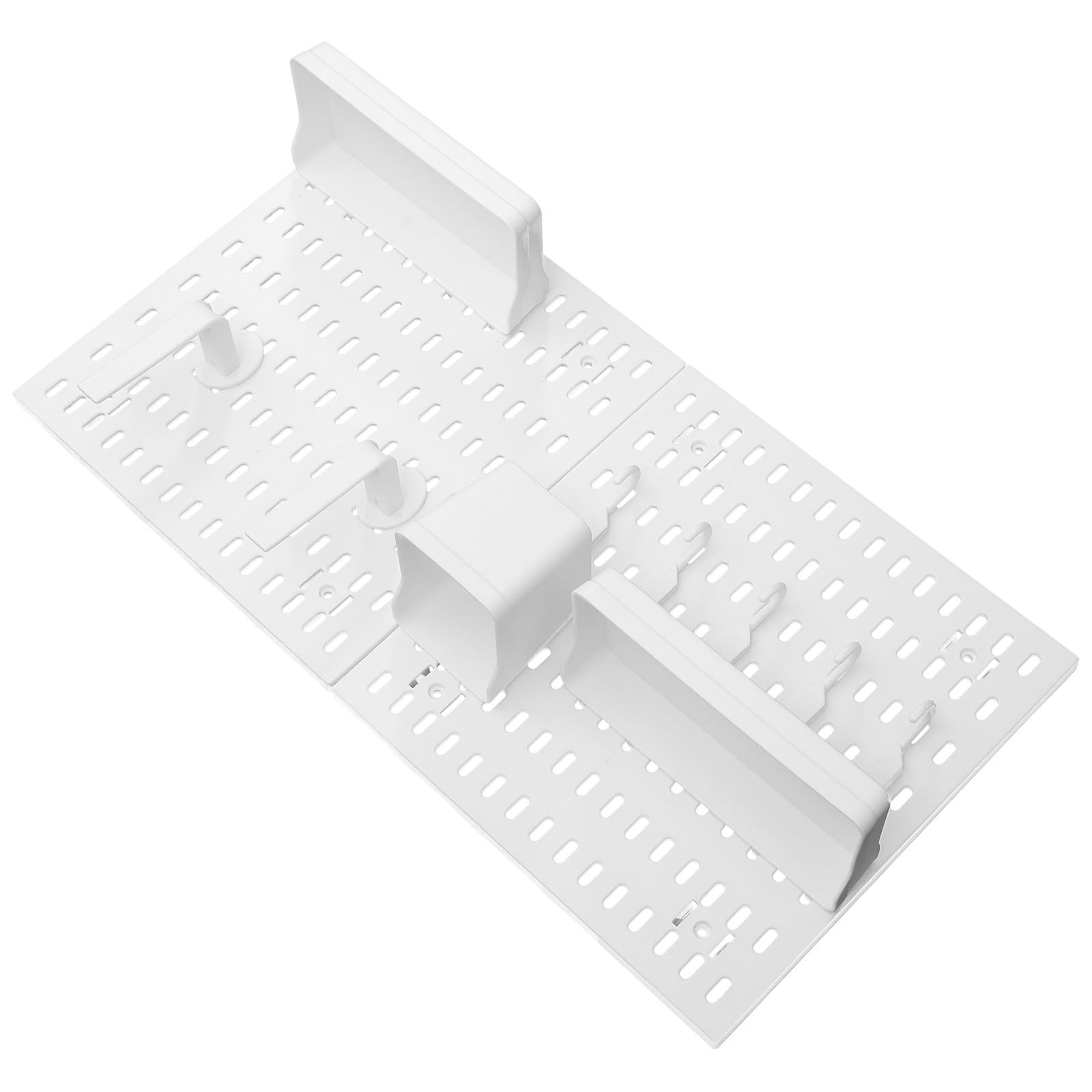 Panel Perforado de Pared Plástico Blanco con Ganchos y Estantes sin Taladro Diseño Multifuncional y Moderno para Organización para Baño y Cocina