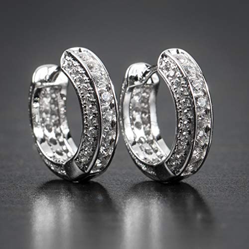 White Gold 925 Sterling Silver Iced 5A Cz Cool Hoop Earrings For Men Women Chanel Set Hypoallergenic Unisex Small 12mm Cartilage Huggie Hoops Jewelry Gifts For Dad Fathers2