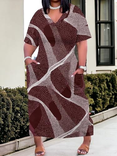 Image of PinkPatty Women's Oversize V Neck Short Sleeve Maxi Dress with Pockets