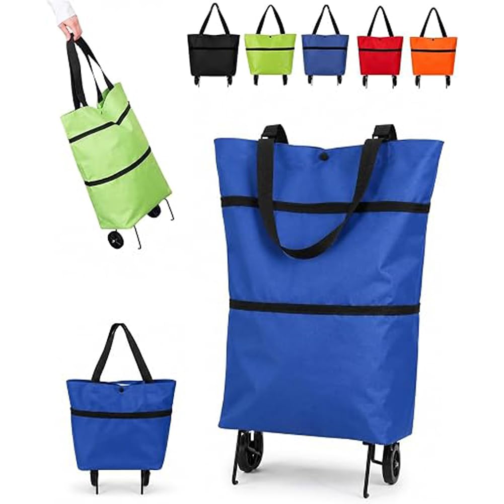 2-in-1 Foldable Shopping Cart Bag with Wheels Lightweight Grocery Trolley