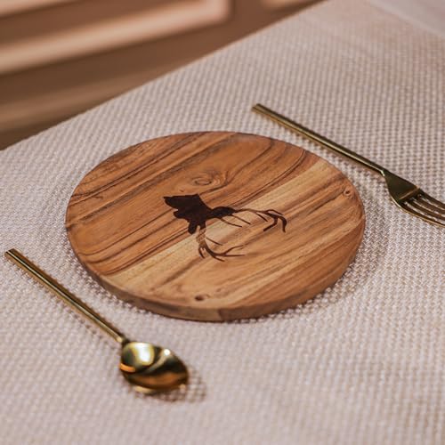Image of Antler Crest Serving Plate - Carved Antler Design, Elegant Acacia Wood Plate for Snacks, Cheese, Fruits, and Home Decor, 20x20x1.5 cm