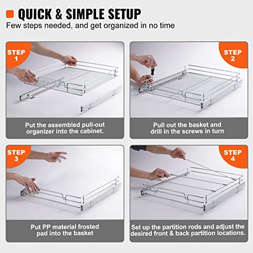 VEVOR 15.5"Wx21"Dx3.5"H Pull Out Cabinet Organizer, Heavy Duty Slide Out Pantry Shelves, Chrome-Plated Steel Roll Out Drawers, Storage for Home Under Sink, 16.5"Wx22"Dx7"H Install Size for Cabinet by VEVOR - Image 5