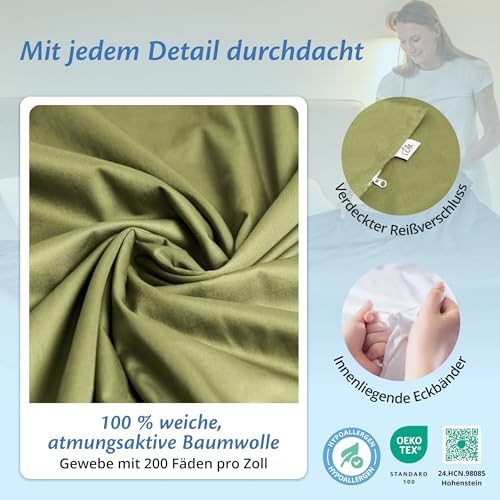 Ella Bettbezug 200x200 cm für Gewichtsdecke - Hergestellt aus 100% Baumwolle - Geeignet für 11 kg und 13 kg Gewichtsdecken - Hellolivgrün
