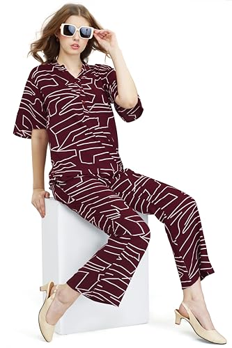 Image of ZEYO Women's Rayon Printed Night Suit Set Of Top & Pajama Set